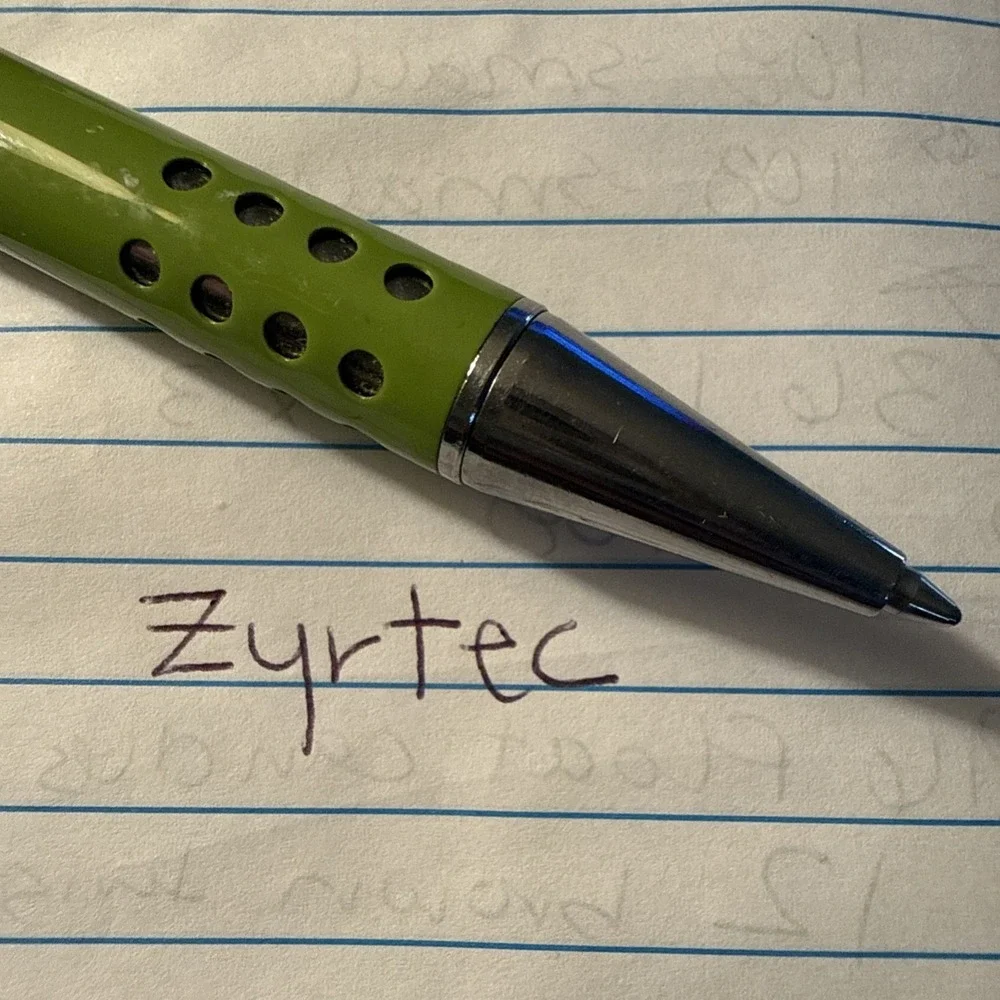 Drug Rep ZYRTEC Collectible Heavy Metal Writing Pen Lime Green Silver Blue Works